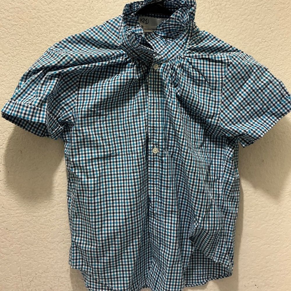 KMJ Madras Plaid Button Front Short Sleeve Top XL